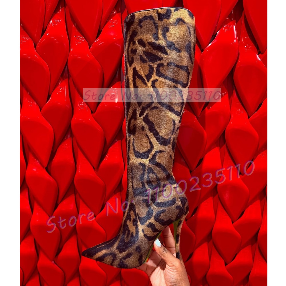 Leopard Print Heels - Stivali al ginocchio da donna con