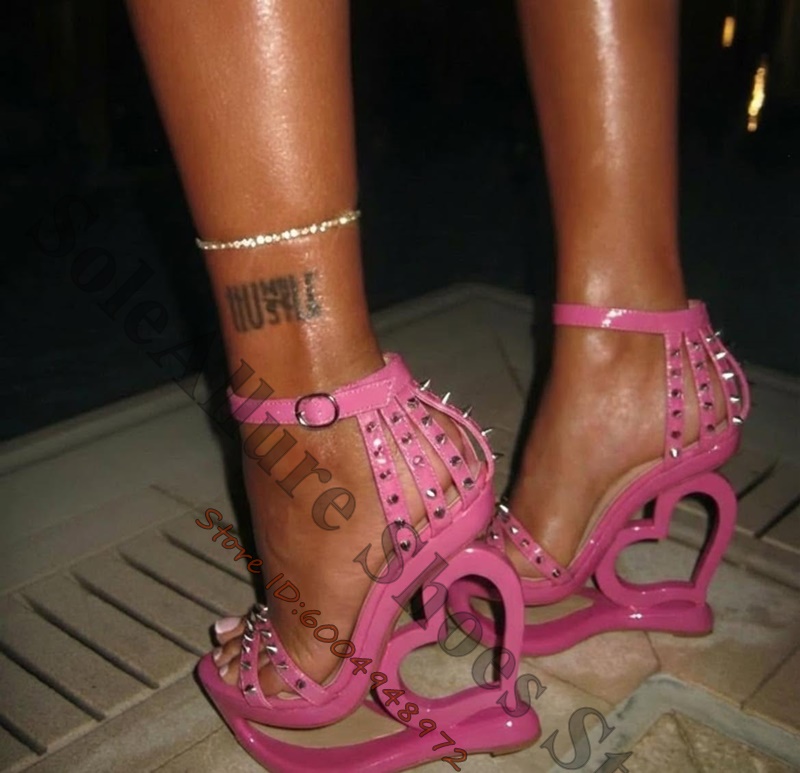 Leopard Print Heels - Sandali con zeppa rosa shocking con